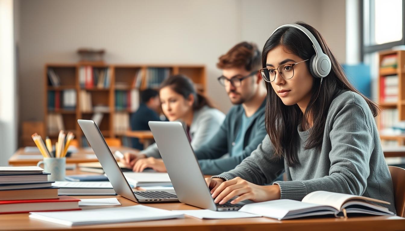 Student using learning strategies while studying